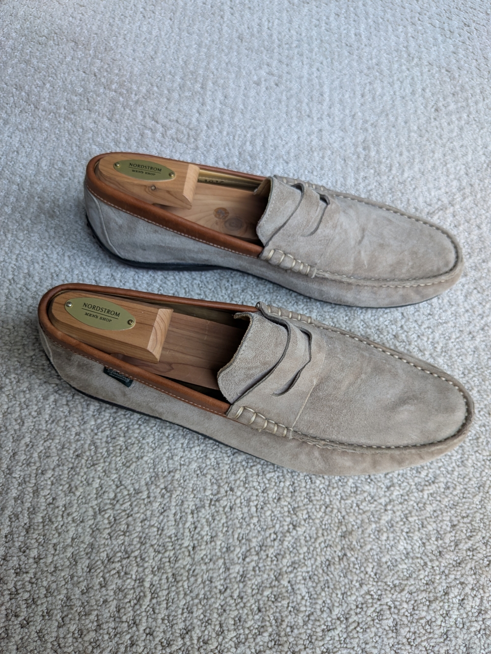 Paraboot Cabrio Suede Penny Loafers in Light Taupe / Gray - Men's 8.5